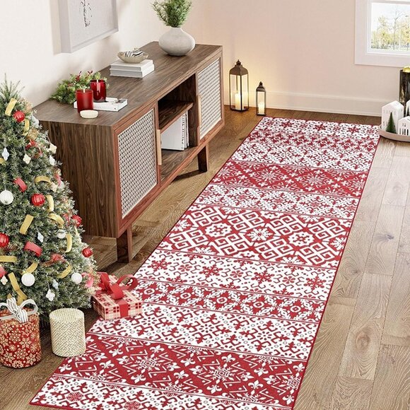 NEW Christmas Runner Rug 2x6 Red Snowflake Holiday Decorative Area Rug - Picture 5 of 8